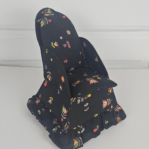 VTG upholstered chair pin cushion holds sewing tools notions 10x7x7 collectible - Picture 1 of 15